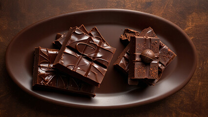 chocolate bars on a plate with pieces of chocolate