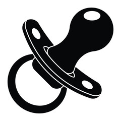 Baby pacifier vector icon. Infant nipple, soother, dummy, newborn comfort item. Black silhouette isolated on white background.