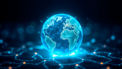 Obraz premium Glowing Earth Globe Illuminated by Bioluminescent Network in Deep Space