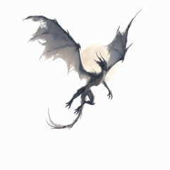 Fototapeta premium Majestic Grey Dragon Soaring Through the Night Sky with Full Moon