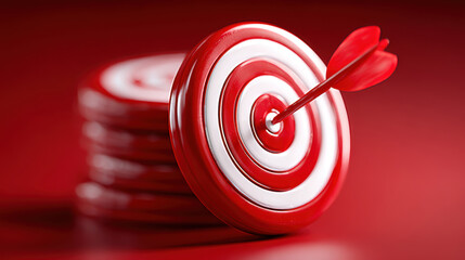 Red dart hits center of red and white target, symbolizing precision and success