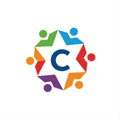 Abstract C logo and family design combination, colorful logo with people