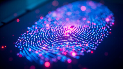 Violet Fingerprint Scan Creates Iridescent Digital Bloom on Dark Interface