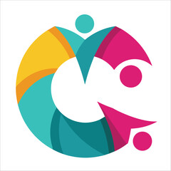 Abstract C logo and family design combination, colorful logo with people