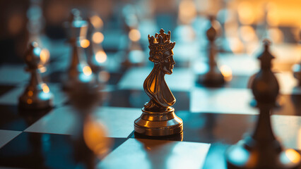 The golden king piece on the chessboard