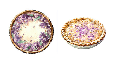 Lavender pie, watercolor clipart illustration with isolated background.