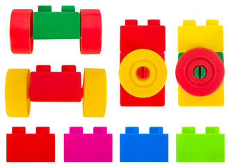 Fototapeta premium Isolated photo of construction block toy parts on white background.