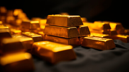 Golden Bullion Stacks – Opulent Texture and Dramatic Low Angle Lighting