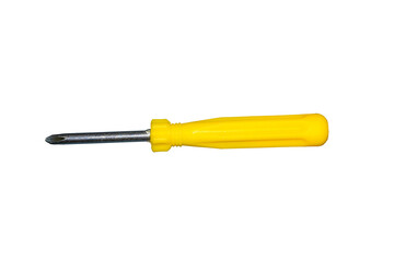 a screwdriver with a yellow handle isolated on a white background, template for designers.