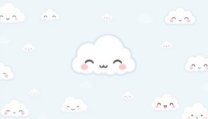 Whimsical cloud and smiling face pattern, a dreamy sky design smiling