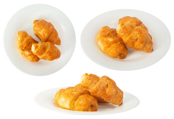Isolated photo of croissants on plate white background.
