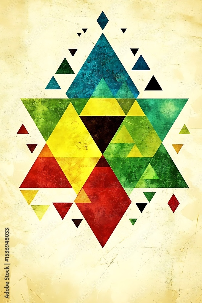 Poster abstract geometric design with triangular shapes and earthy tones