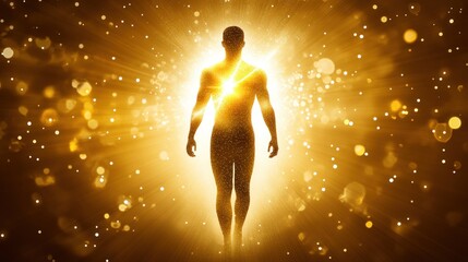 Radiant figure bathed in golden light