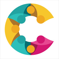 Abstract C logo and family design combination, colorful logo with people