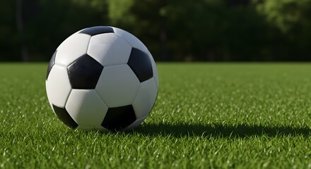 Fototapeta premium Soccer Ball on Lush Green Field A Perfect Game Setup