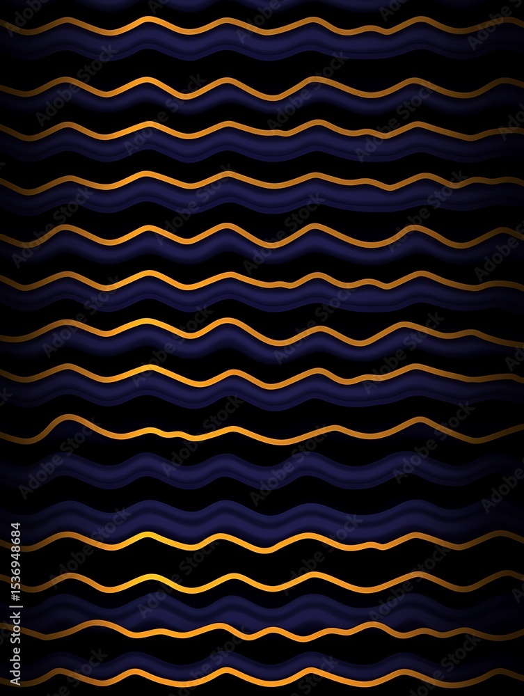 Poster abstract undulating background with golden and dark blue dynamic waves