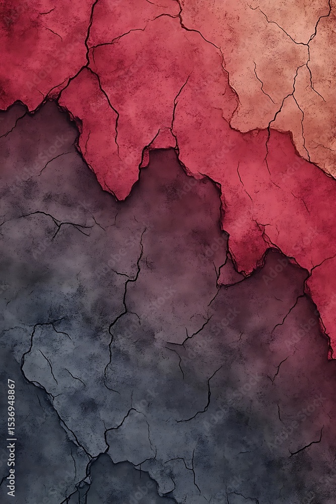 Poster abstract texture with dynamic cracks and gradient transitions, red to gray