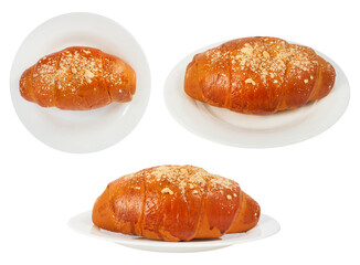 Isolated photo of croissant on plate white background.