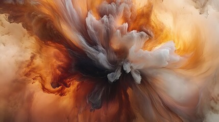 Abstract volumetric forms blend, merging earth tones with ethereal lightness
