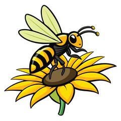 A High-Contrast Vector Illustration of a Wasp Landing on a Sunflower - Bold Colors and Dynamic Composition for Nature Artworks 