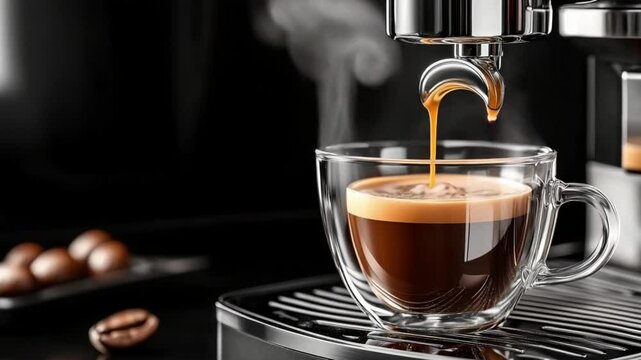 Close-up of a coffee machine brewing a fresh cup of espresso