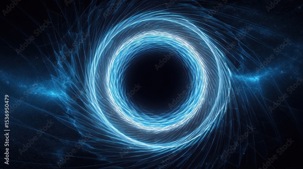 Poster a mesmerizing abstract representation of a black hole, featuring swirling light patterns and a deep 