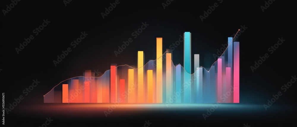 Poster colorful abstract bar graph illustration representing data trends and growth in a digital style.