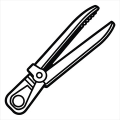 Line art illustration of a crab claw tool isolated on white background