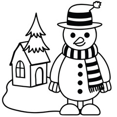 A cute Christmas snowman with a broom and hat on a white background, perfect for a winter holiday illustration