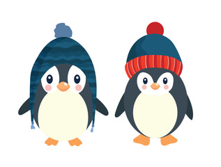 Cute Penguin, Christmas. Flat vector clipart, illustration with isolated background.