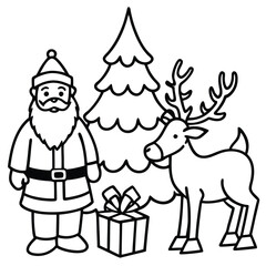 Obraz premium Christmas holiday vector illustration set with cartoon tree, gifts, Santa, and snowman icons