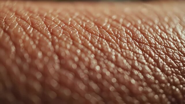 A detailed macro view of piloerection on human skin. Goose pimples appear in a wave across the surface, a physiological reaction to a stimulus.