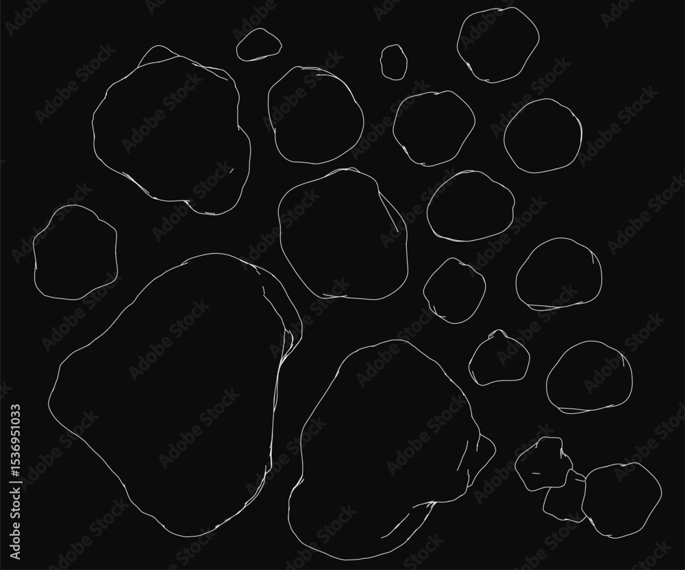 Poster a black and white of various stones forms an intricate design on a dark background. the unique arran
