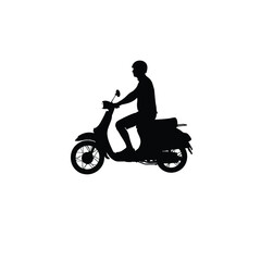 Obraz premium man riding scooter silhouette black on white background