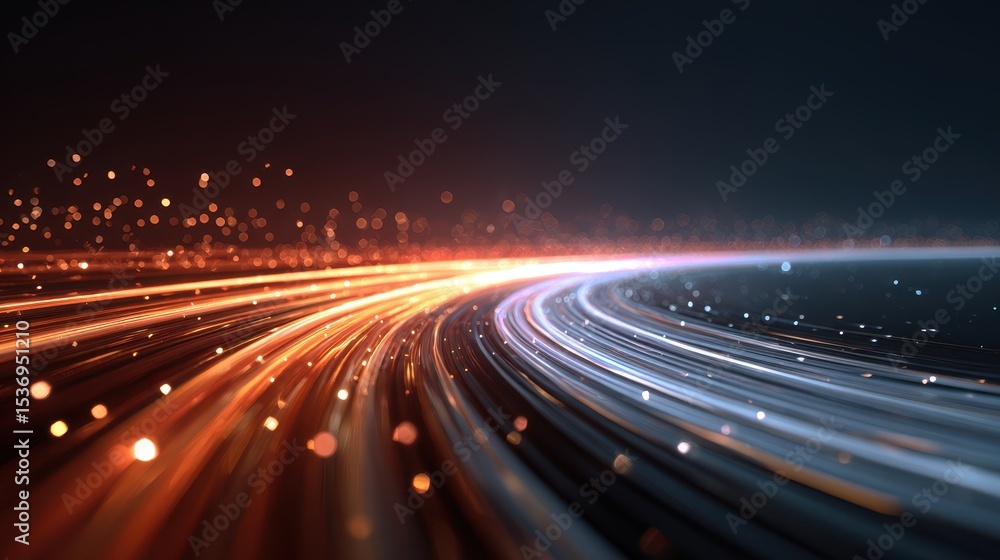 Aufkleber Dynamic light trails create an abstract scene of movement, blending warm and cool colors against a dark background.
