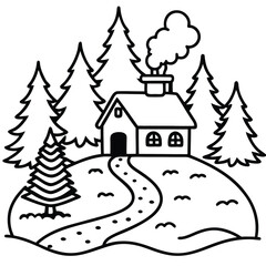 Obraz premium Winter landscape vector illustration with Christmas trees and a festive holiday scene