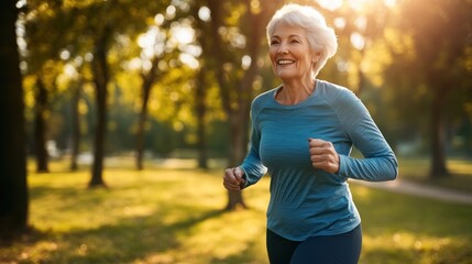 Senior woman jogging in park