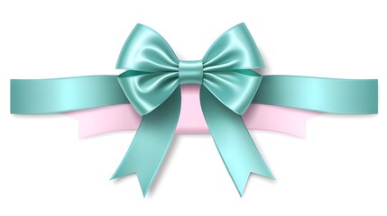 Elegant Teal and Pink Satin Ribbon Bow, Gift Decoration, Festive Design