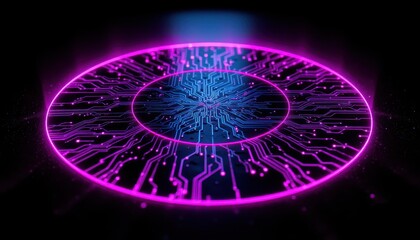 Pink orb on intricate computer circuit, a glimpse into modern technology glowing