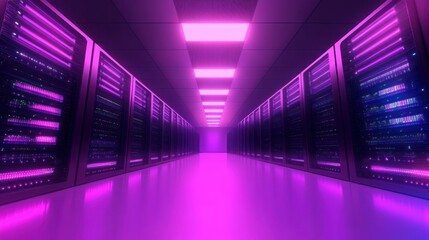 Server room with vibrant lighting
