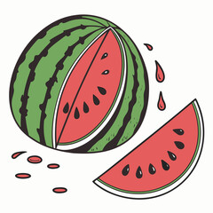 Ripe watermelon and juicy piece on a white. Isolated