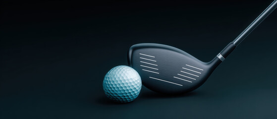 Golf club and ball on dark background, highlighting texture and design