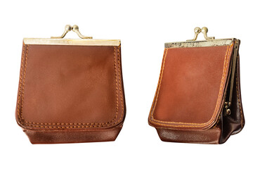 Isolated photo of vintage leather wallet on white background.