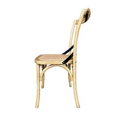 Elegant Chair Profile: A side view showcases an elegant wooden chair, its refined form and timeless design. The image highlights the chair's structure and the play of light.