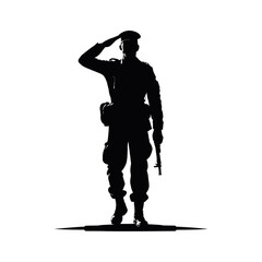 Military Soldier Saluting Silhouette black and white vector design