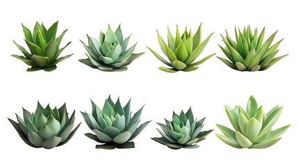 Set of succulents isolated on white background.