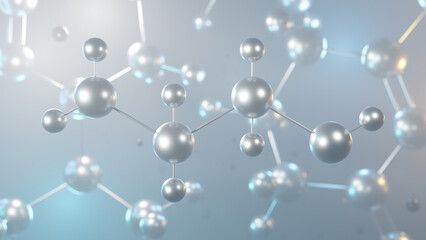 cysteamine molecular structure, 3d model molecule, organosulfur compound structural chemical formula view from a microscope