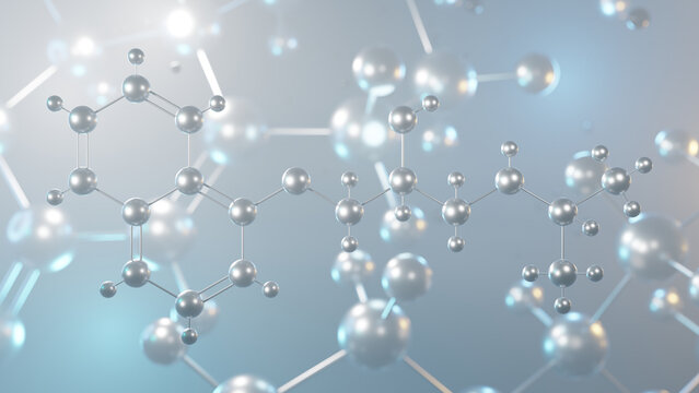 propanolol molecular structure, 3d model molecule, beta blocker structural chemical formula view from a microscope