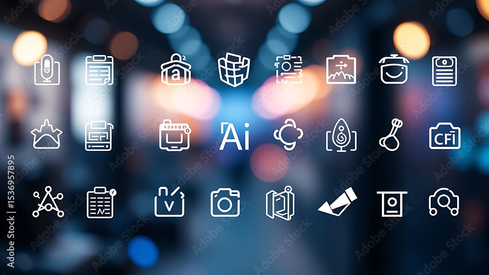 Poster Collection of API icons representing various functionalities and connections in technology and softw
