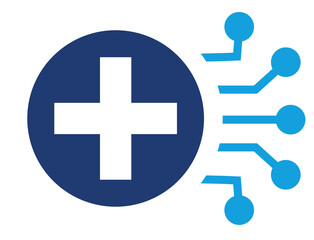 Futuristic healthcare AI concept background. Medical icon like DNA, heart, stethoscope and first aid kit on gray symbolizing digital health,